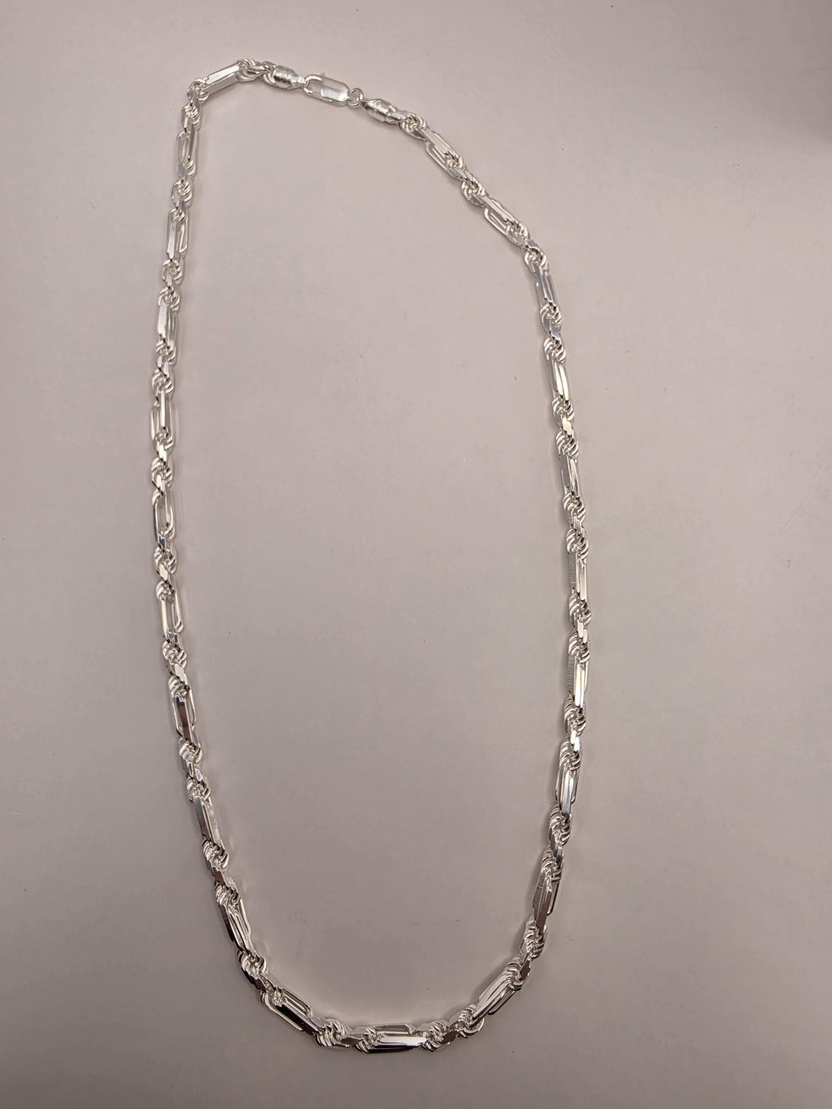 Sterling Silver Rope and Bar Link Necklace 22 Inch 5mm 40.9g Mixed Link Chain | Clamdiggers Forge