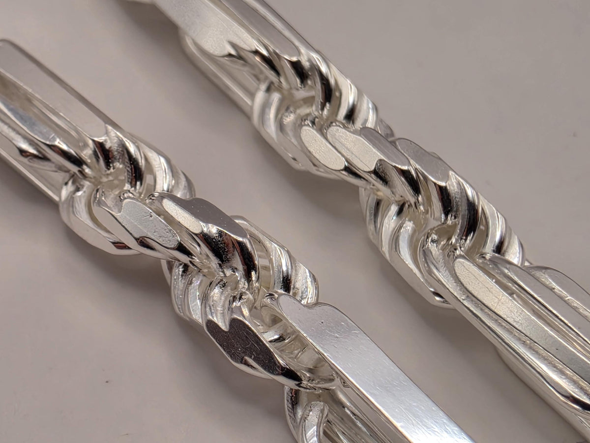 Sterling Silver Rope and Bar Link Necklace 22 Inch 5mm 40.9g Mixed Link Chain | Clamdiggers Forge