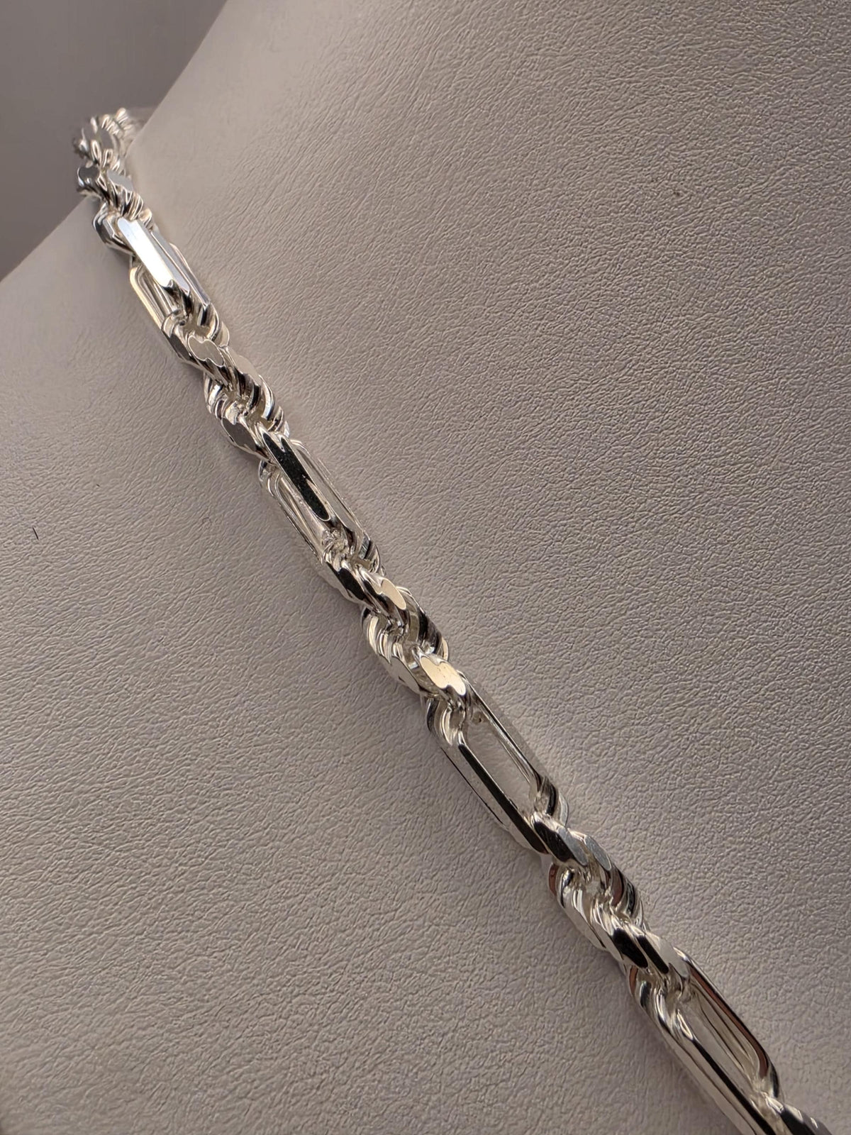 Sterling Silver Rope and Bar Link Necklace 22 Inch 5mm 40.9g Mixed Link Chain | Clamdiggers Forge