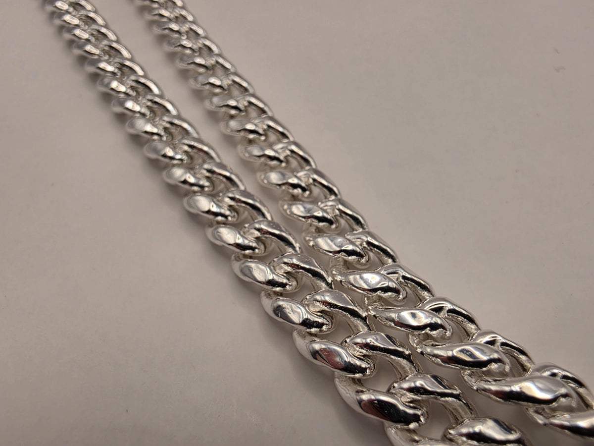 Rhodium Plated Sterling Silver Cuban Link Necklace 20 Inch 7mm 32.2g Semi Hollow Curb Chain