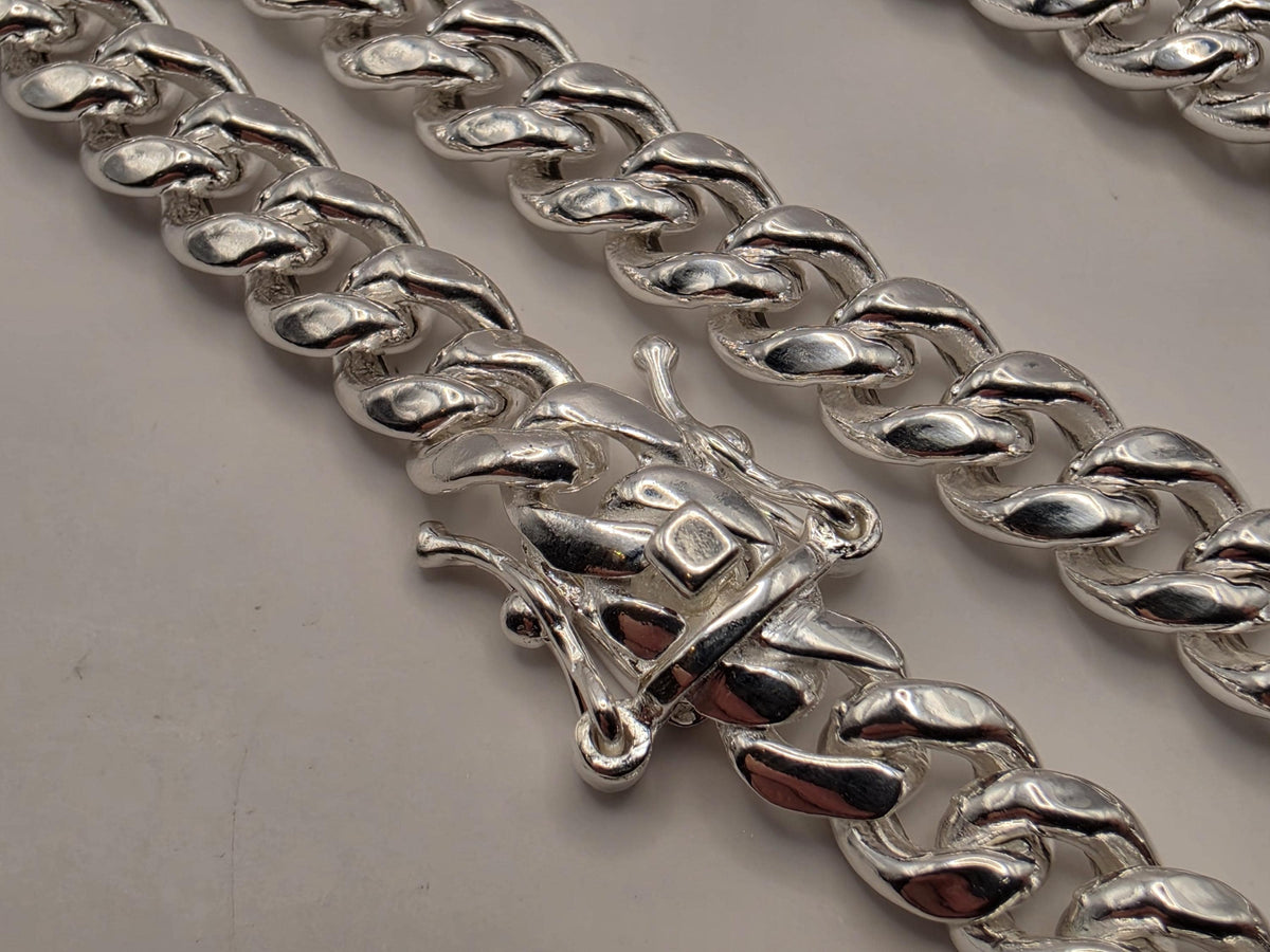 Sterling Silver Cuban Link Necklace 22 Inch 7mm 28.2g Curb Chain Mens Unisex Jewelry | Clamdiggers Forge