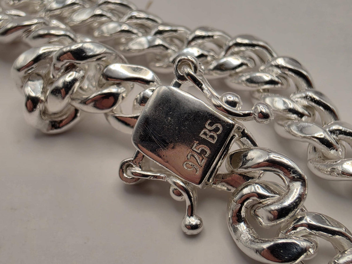 Sterling Silver Cuban Link Necklace 20 Inch 7mm 26.2g Curb Chain Mens Unisex Jewelry | Clamdiggers Forge