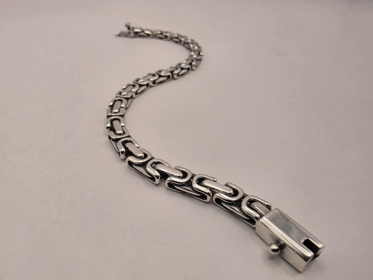 Sterling Silver Byzantine Link Bracelet 8 Inch 6.5mm 26.1g Heavy Statement Jewelry