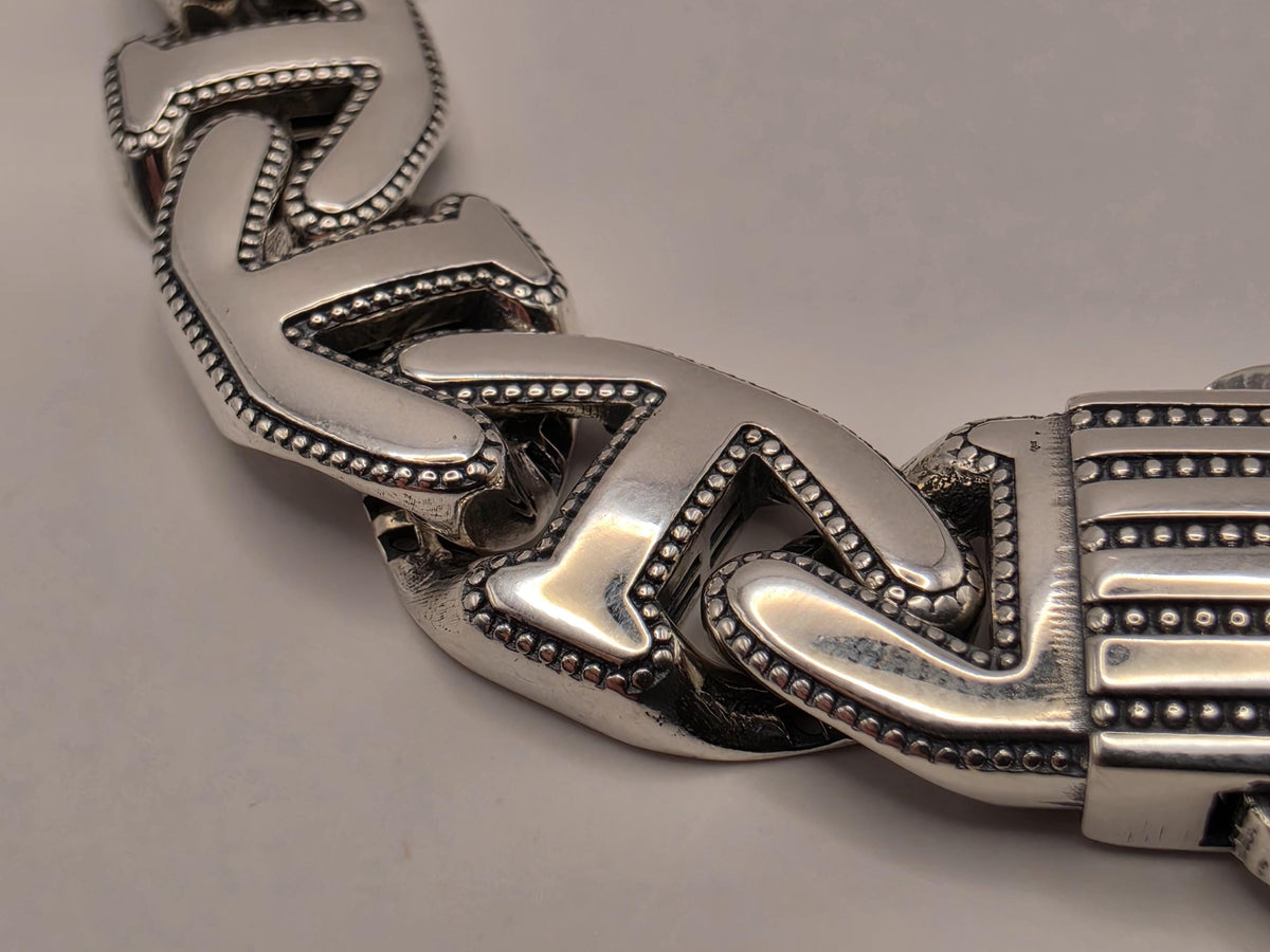 Sterling Silver Anchor Motif Link Bracelet 8 Inch 11.5mm 27.5g Oxidized Nautical Jewelry | Clamdiggers Forge