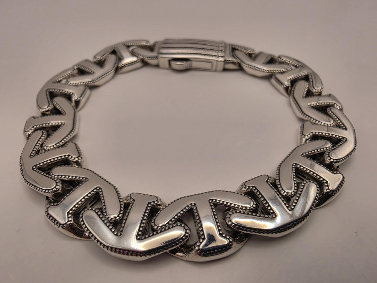 Sterling Silver Anchor Motif Link Bracelet 8 Inch 11.5mm 27.5g Oxidized Nautical Jewelry | Clamdiggers Forge