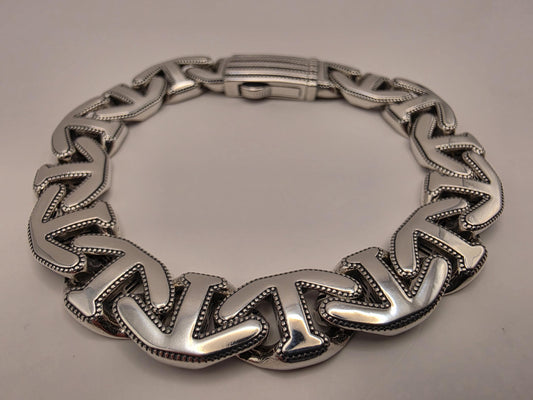 Sterling Silver Anchor Motif Link Bracelet 8 Inch 11.5mm 27.5g Oxidized Nautical Jewelry | Clamdiggers Forge