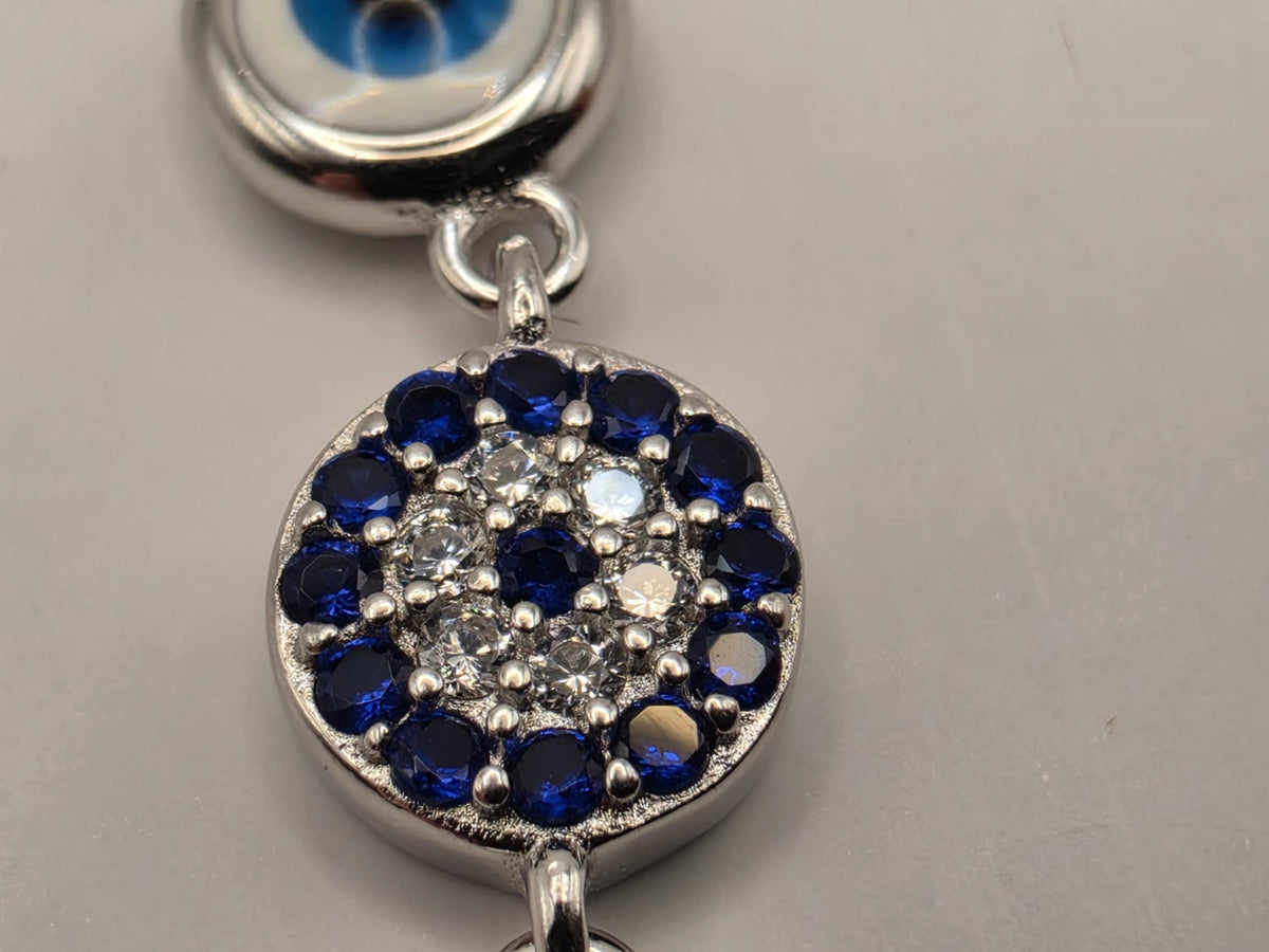 Sterling Silver Evil Eye CZ Halo Bracelet 8 Inch 7mm Blue Nazar Station Protection Jewelry | Clamdiggers Forge