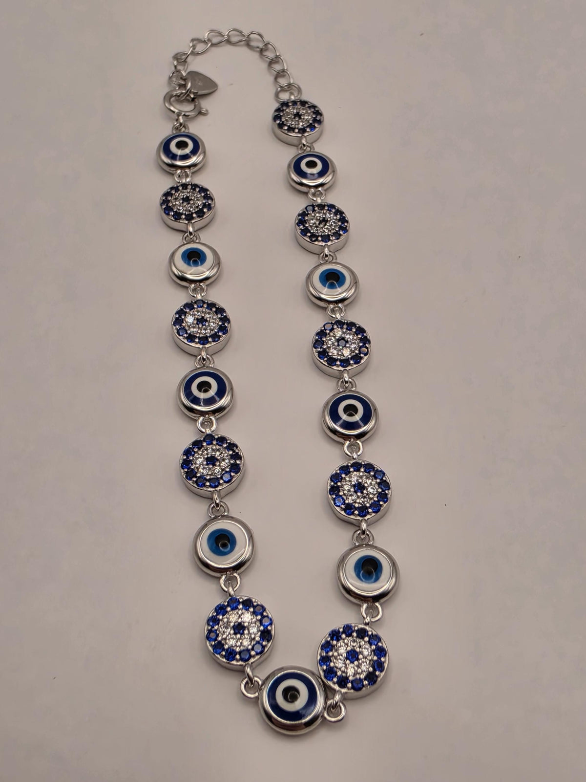 Sterling Silver Evil Eye CZ Halo Bracelet 8 Inch 7mm Blue Nazar Station Protection Jewelry | Clamdiggers Forge