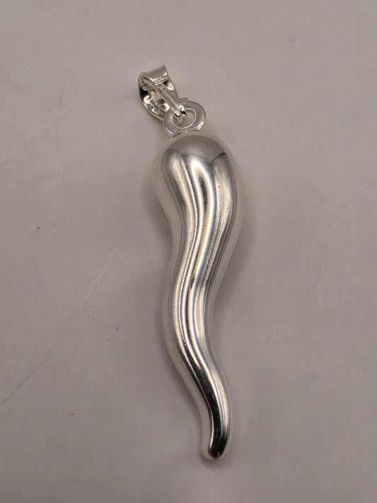 Sterling Silver Cornicello Pendant Italian Horn Good Luck Charm 29mm 1.7g Minimalist Amulet | Clamdiggers Forge