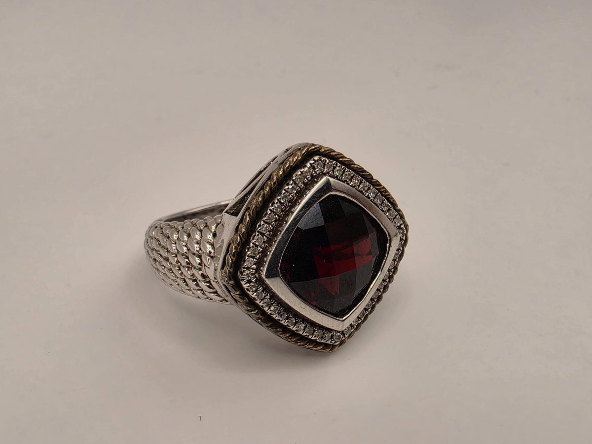 Sterling Silver 14K Gold Ruby Diamond Ring Size 7 4.42ct Ruby 0.12ct Diamond 10g Statement Ring