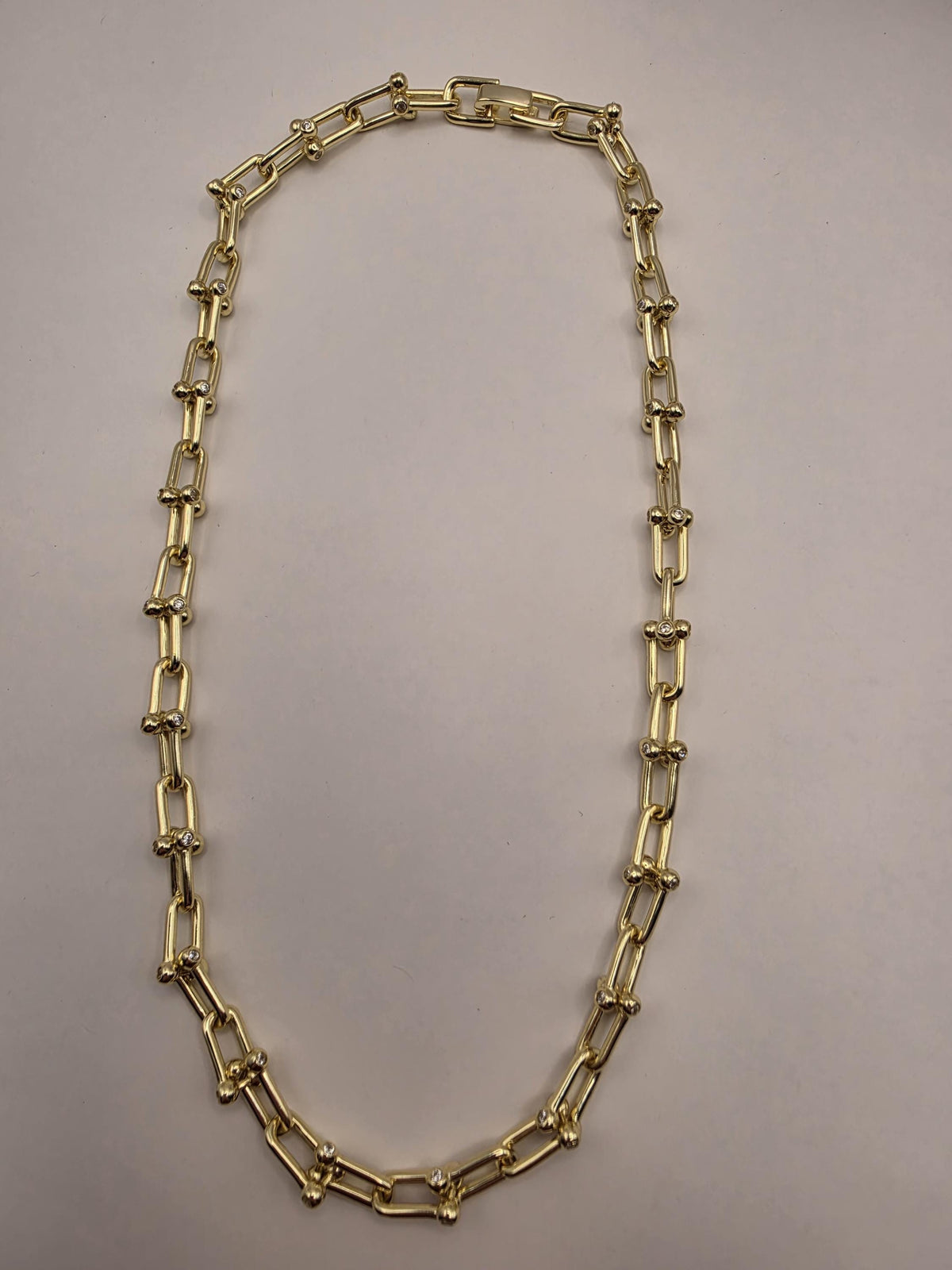 Gold Plated Sterling Silver CZ Ball Link Paperclip Necklace, 18 Inch, 6.3mm