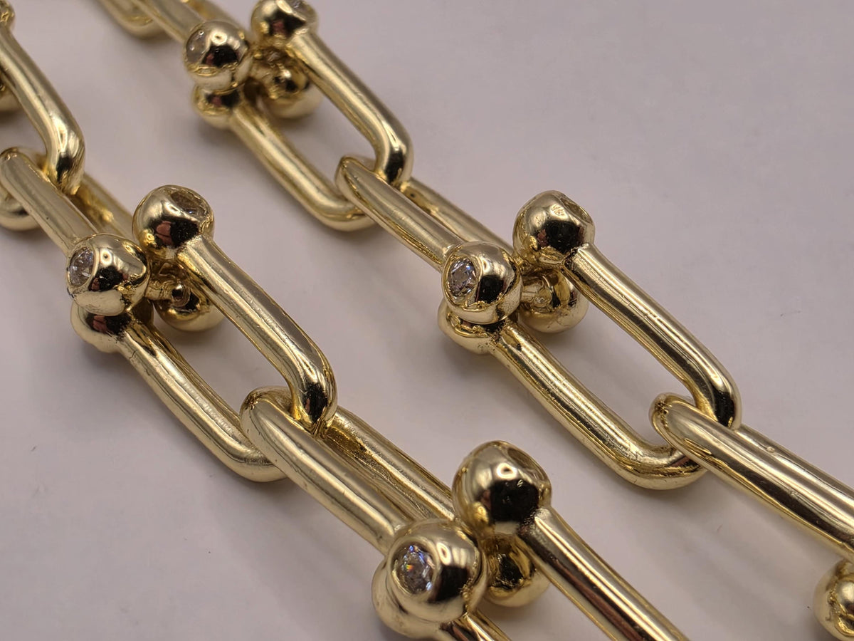 Gold Plated Sterling Silver CZ Ball Link Paperclip Necklace, 18 Inch, 6.3mm