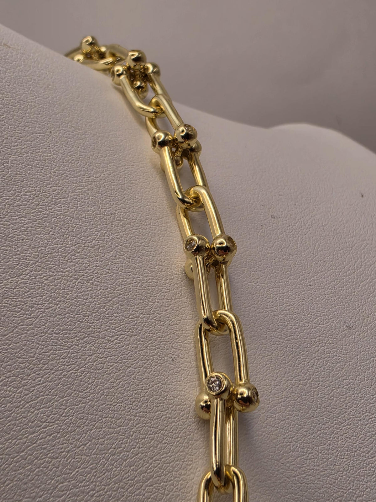 Gold Plated Sterling Silver CZ Ball Link Paperclip Necklace, 18 Inch, 6.3mm
