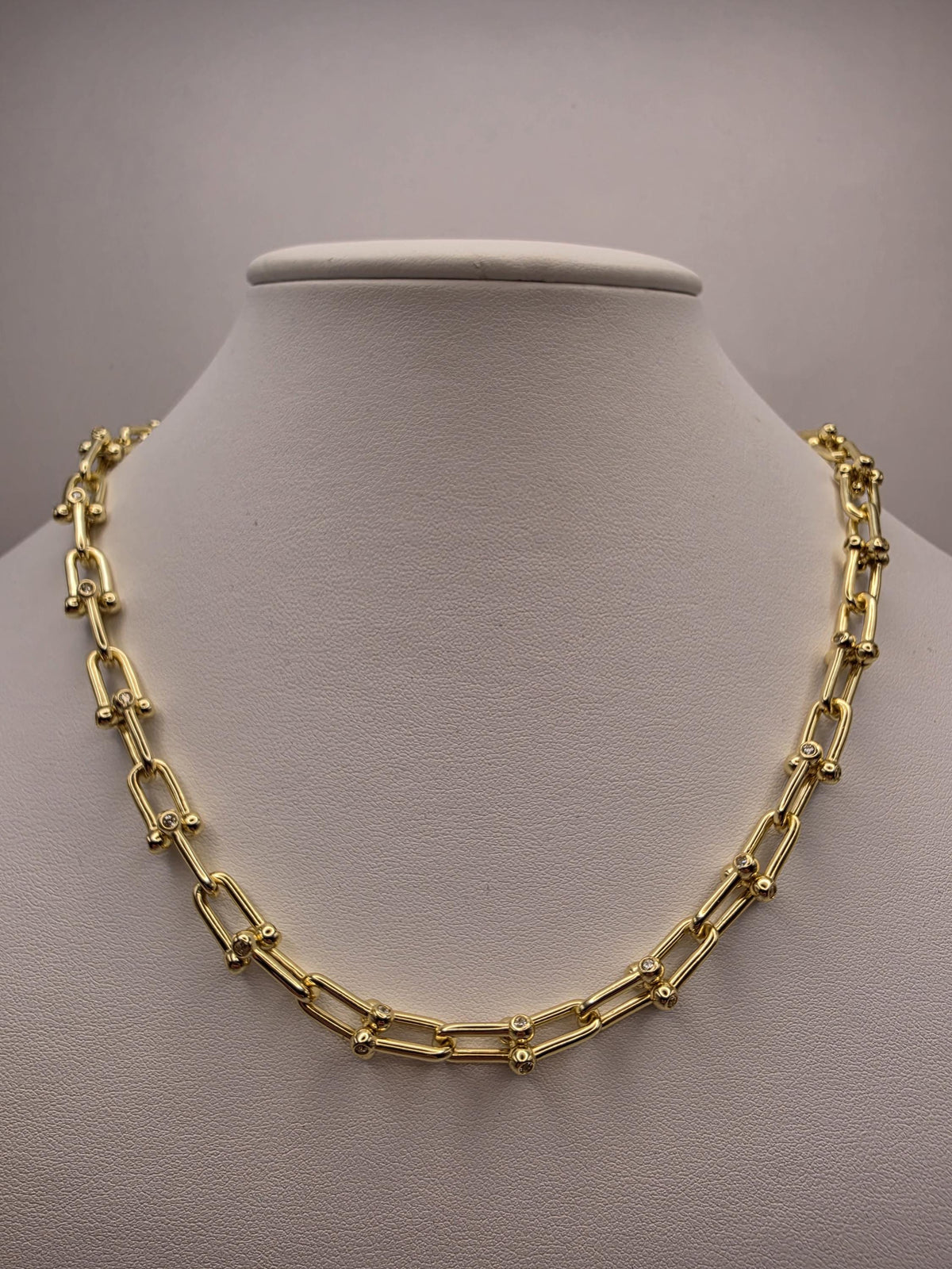 Gold Plated Sterling Silver CZ Ball Link Paperclip Necklace, 18 Inch, 6.3mm