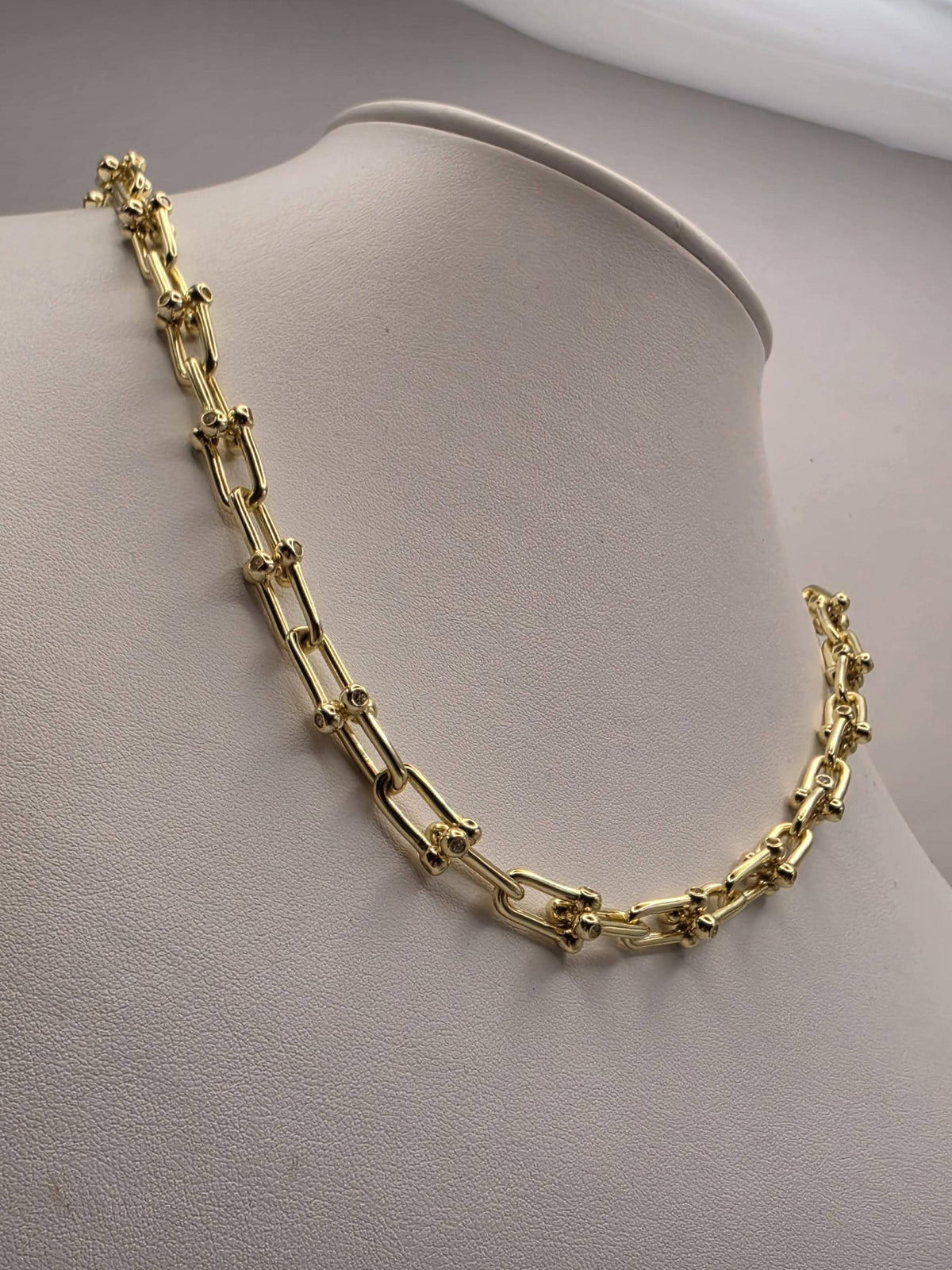 Gold Plated Sterling Silver CZ Ball Link Paperclip Necklace, 18 Inch, 6.3mm