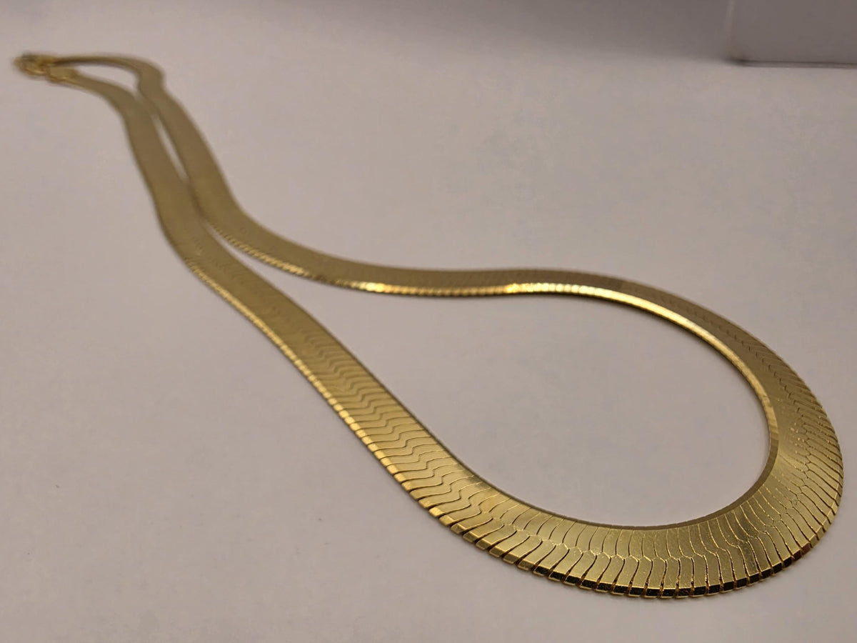 Gold Plated Sterling Silver Herringbone Necklace, 18 Inch, 6.7mm Wide