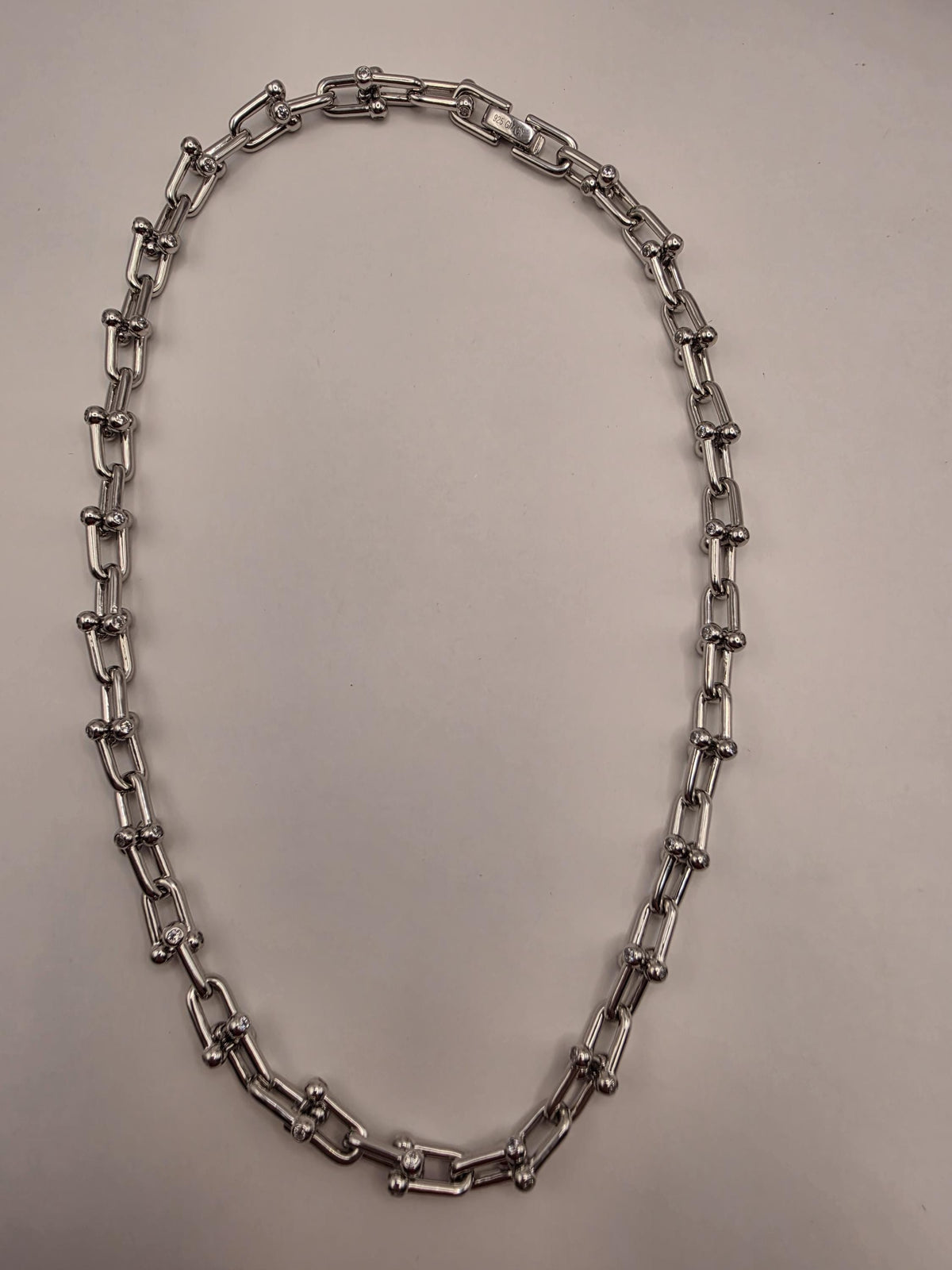 Sterling Silver CZ Ball Link Paperclip Necklace, 18 Inch, 6.8mm, 54.3g