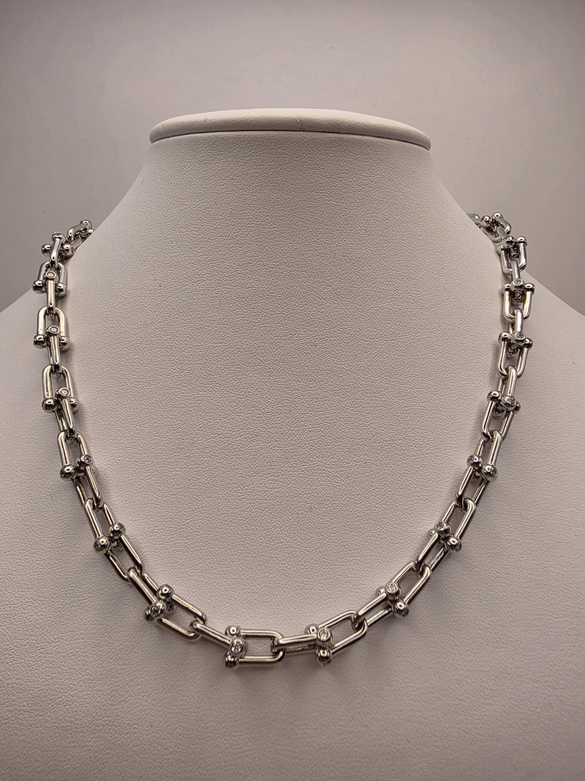 Sterling Silver CZ Ball Link Paperclip Necklace, 18 Inch, 6.8mm, 54.3g