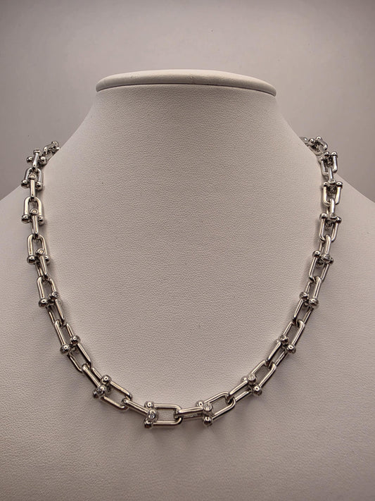 Sterling Silver CZ Ball Link Paperclip Necklace, 18 Inch, 6.8mm, 54.3g
