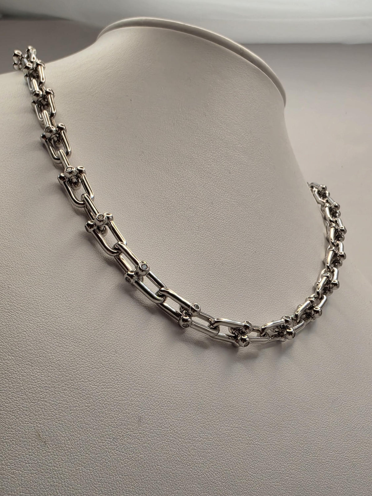 Sterling Silver CZ Ball Link Paperclip Necklace, 18 Inch, 6.8mm, 54.3g