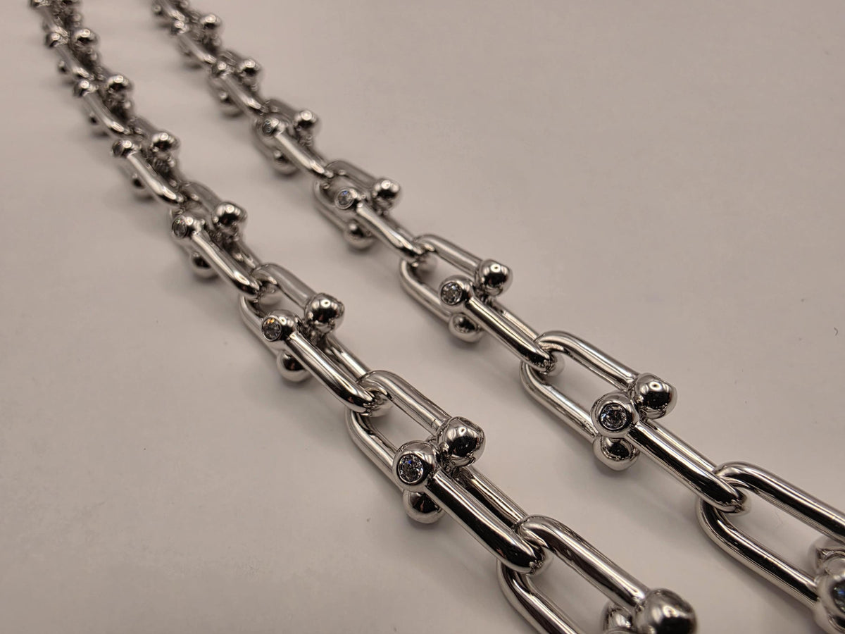 Sterling Silver CZ Ball Link Paperclip Necklace, 20 Inch, 6.5mm, 60.2g