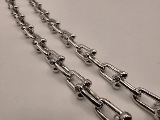 Sterling Silver CZ Ball Link Paperclip Necklace, 20 Inch, 6.5mm, 60.2g