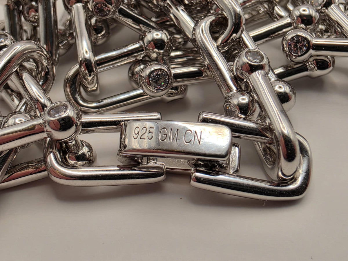 Sterling Silver CZ Ball Link Paperclip Necklace, 20 Inch, 6.5mm, 60.2g