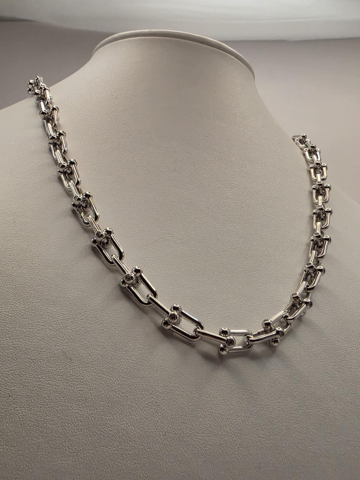 Sterling Silver CZ Ball Link Paperclip Necklace, 20 Inch, 6.5mm, 60.2g