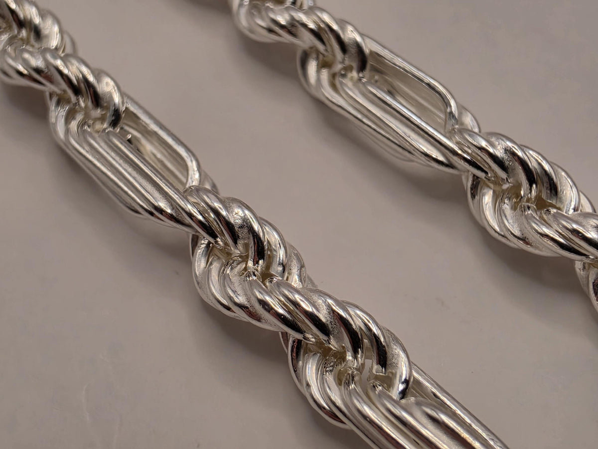 Sterling Silver Rope and Bar Link Necklace, 22 Inch, 5mm Mixed Link Chain