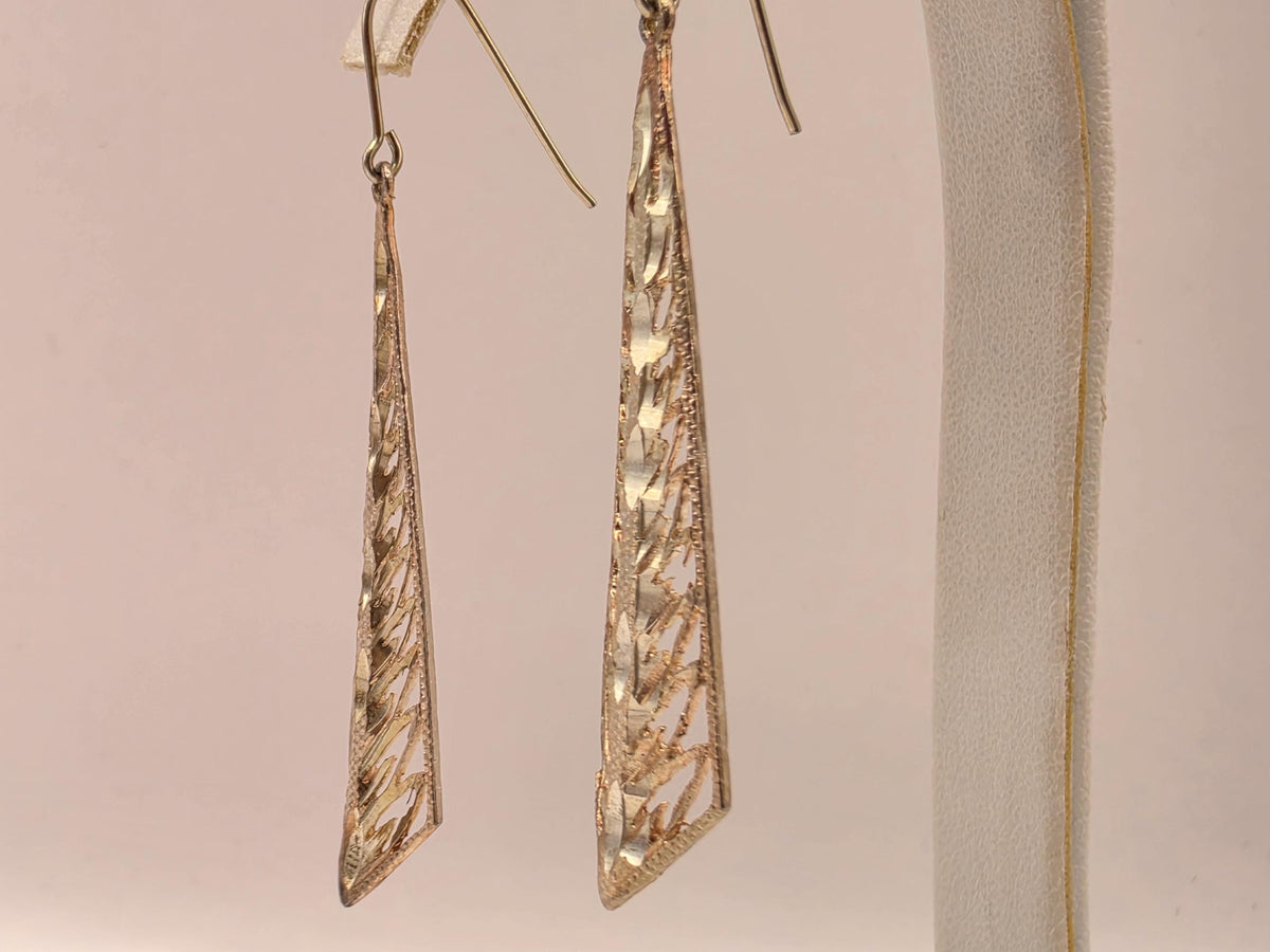 Gold Plated Sterling Silver Openwork Pointed Drop Earrings, 35mm