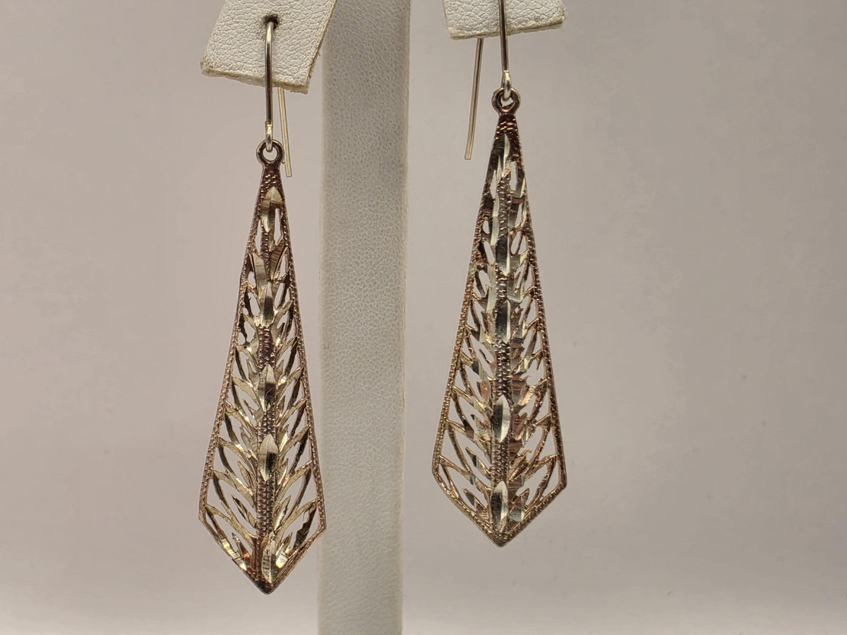 Gold Plated Sterling Silver Openwork Pointed Drop Earrings, 35mm