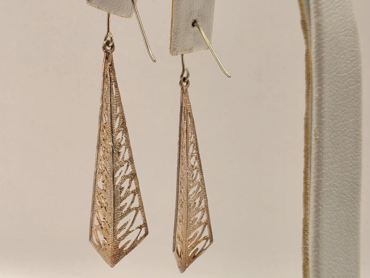 Gold Plated Sterling Silver Openwork Pointed Drop Earrings, 35mm