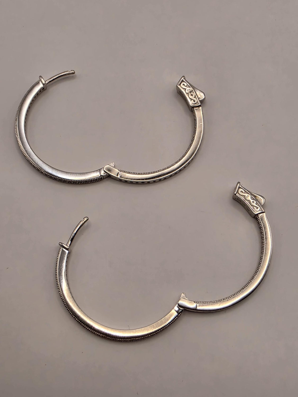 Sterling Silver CZ Hoop Earrings, 1.25 Inch, 8.7g Pair