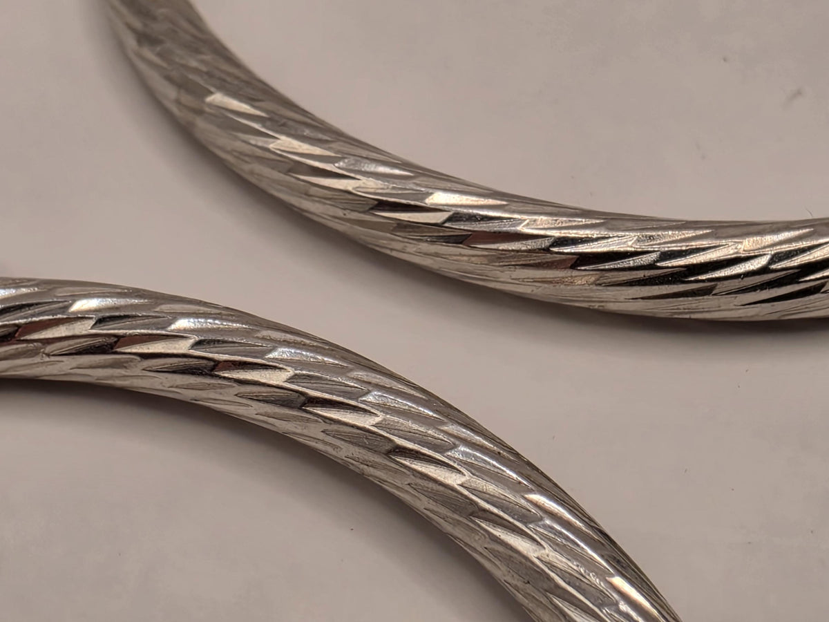 Sterling Silver Etched Twist Hoop Earrings, 2 Inch, 12.6g Pair