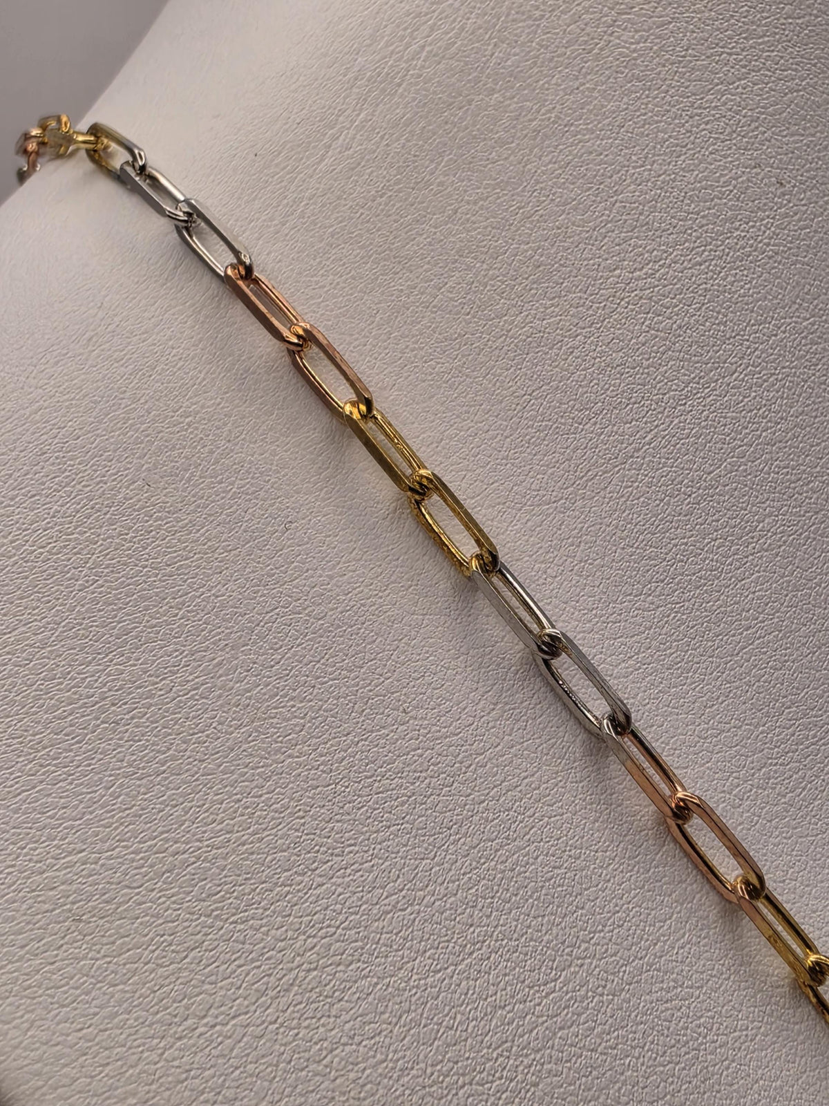 Tri Color Gold Plated Sterling Silver Paperclip Necklace 22 Inch 3mm Mixed Metal Link Chain | Clamdiggers Forge