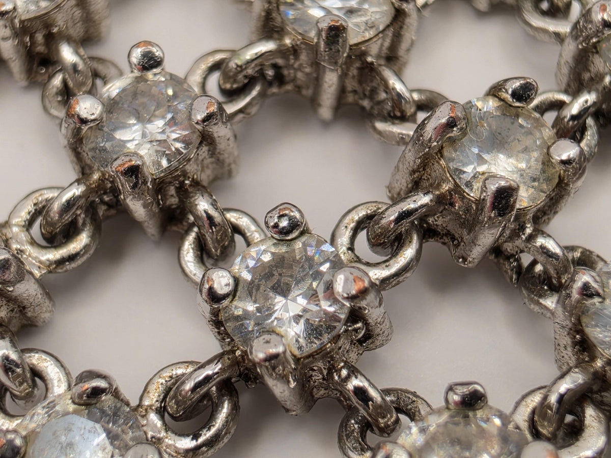 Wide Sterling Silver Crystal Mesh Bracelet 7 Inch 1 Inch 44g Multi Row Statement Cuff Jewelry | Clamdiggers Forge