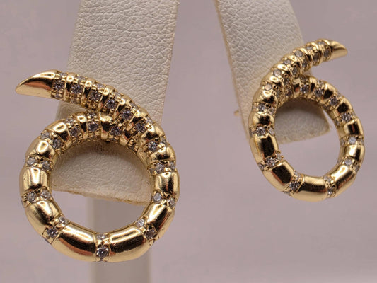 Gold Plated Sterling Silver Oval Rope Hoop Earrings Clear CZ Textured Statement Pair .75 Inch | Clamdiggers Forge