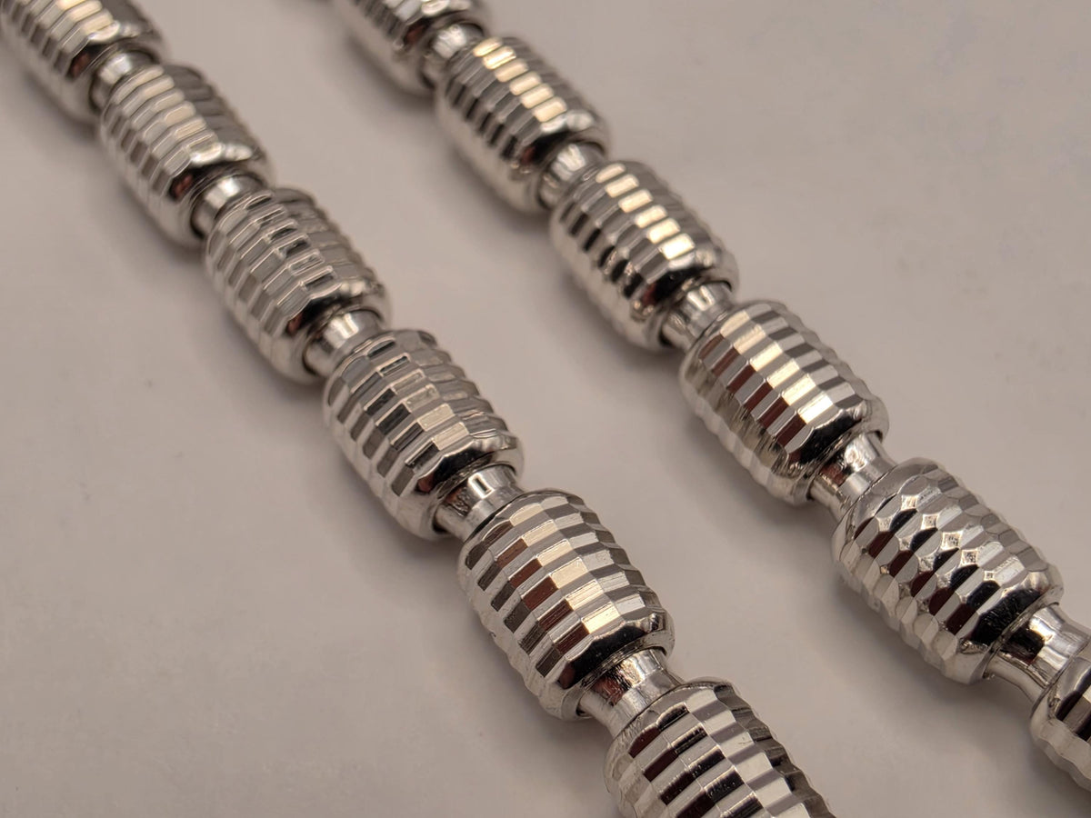 Sterling Silver Diamond Cut Drum Bead Chain Necklace 20 Inch 4mm 20.9g 925 Silver | Clamdiggers Forge