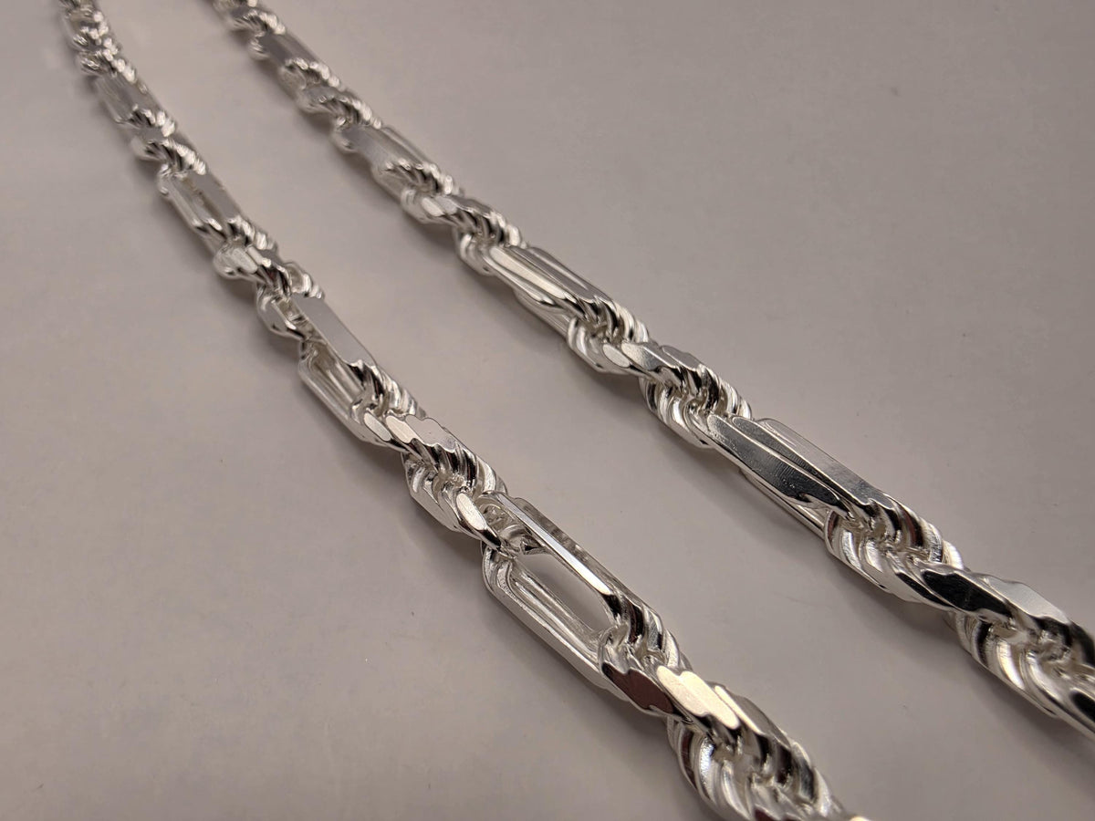 Sterling Silver Rope and Bar Link Necklace 22 Inch 5mm 40.9g Mixed Link Chain | Clamdiggers Forge