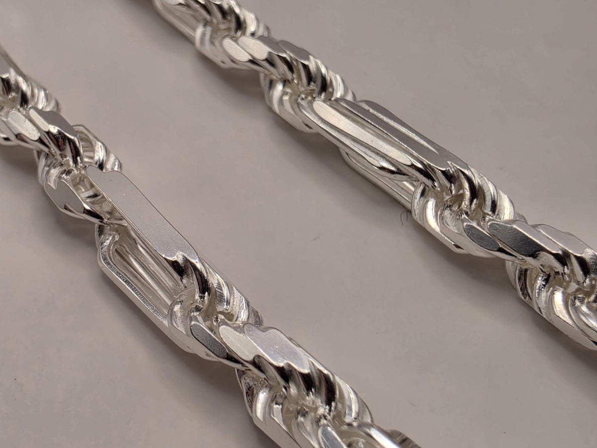 Sterling Silver Rope and Bar Link Necklace 22 Inch 5mm 40.9g Mixed Link Chain | Clamdiggers Forge