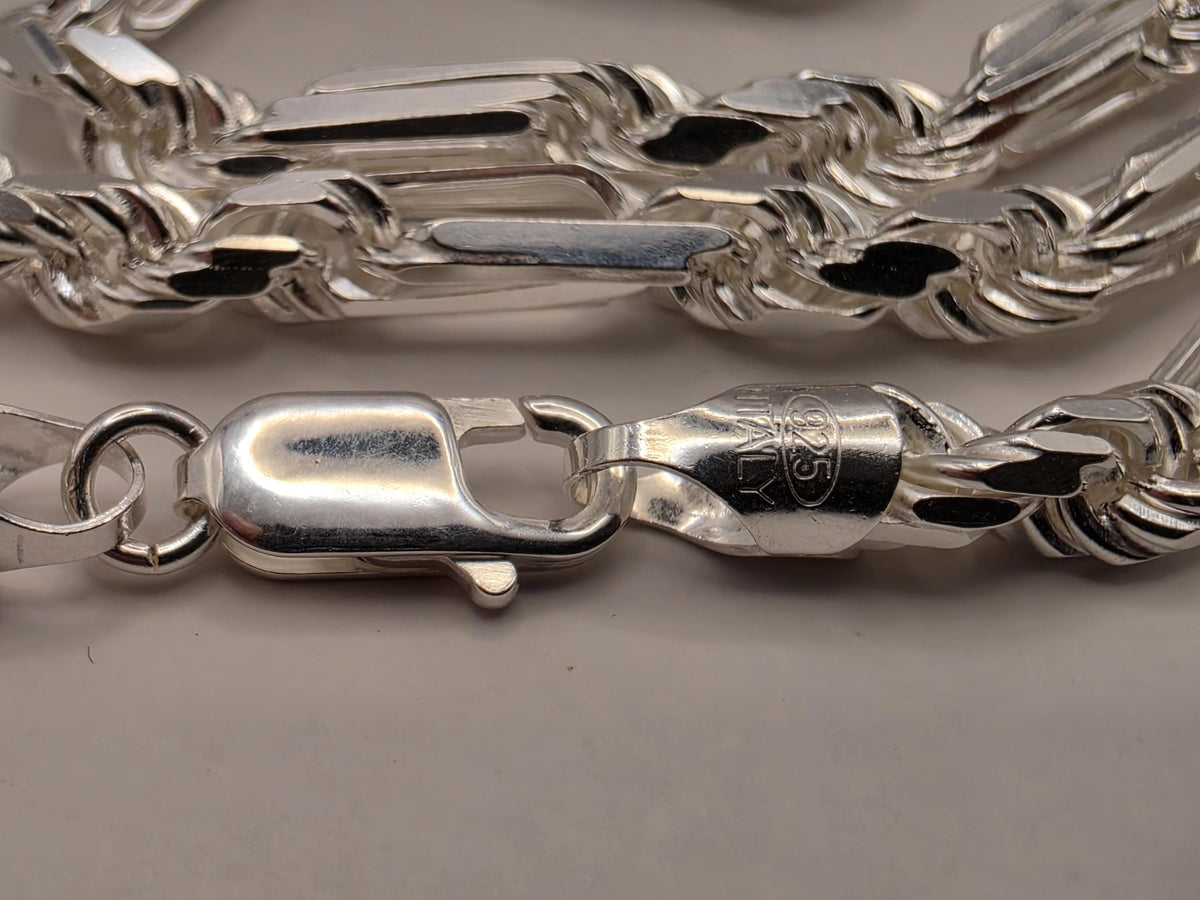 Sterling Silver Rope and Bar Link Necklace 22 Inch 5mm 40.9g Mixed Link Chain | Clamdiggers Forge