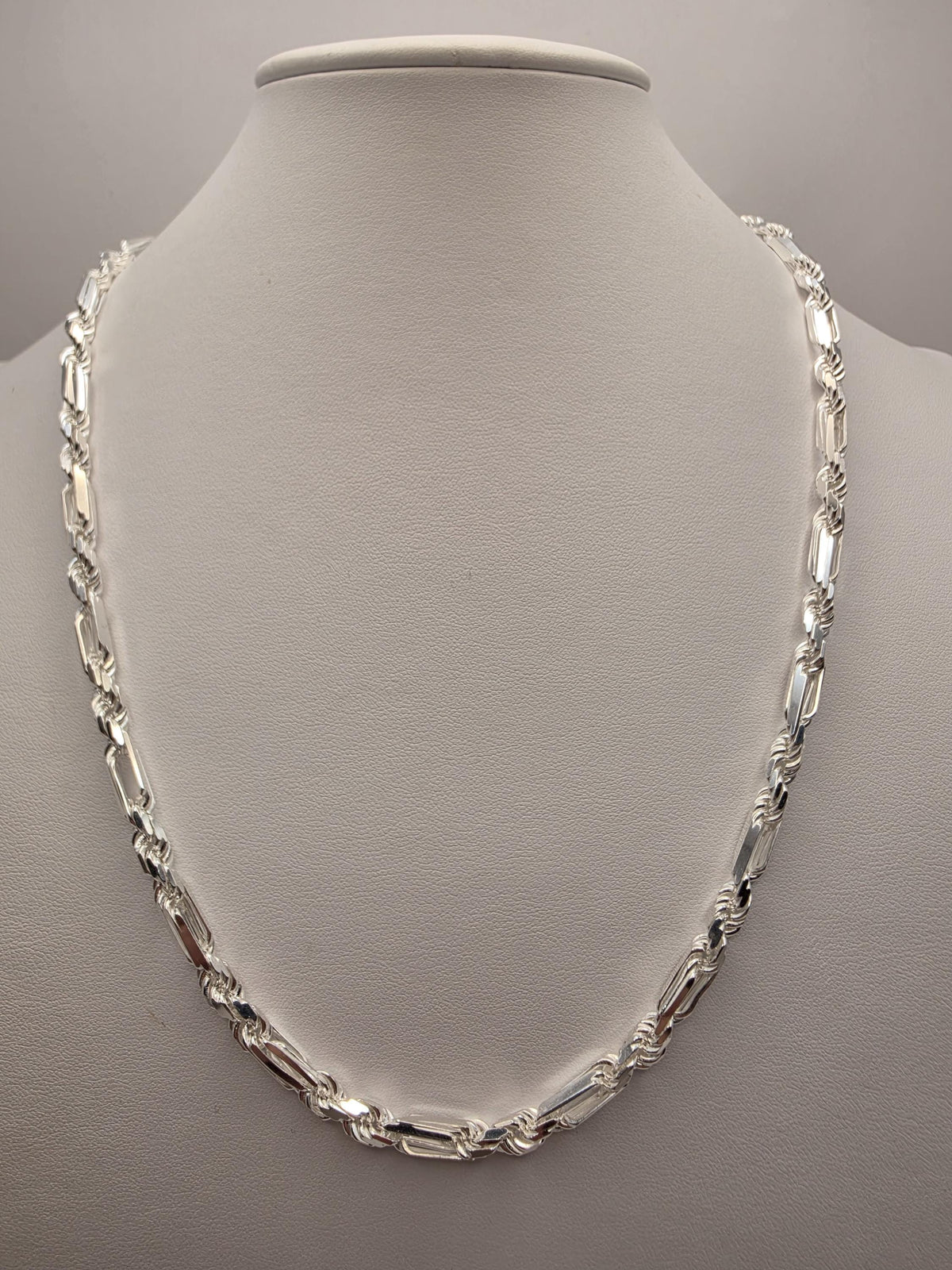 Sterling Silver Rope and Bar Link Necklace 22 Inch 5mm 40.9g Mixed Link Chain | Clamdiggers Forge