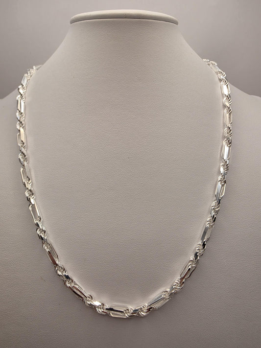 Sterling Silver Rope and Bar Link Necklace 22 Inch 5mm 40.9g Mixed Link Chain | Clamdiggers Forge