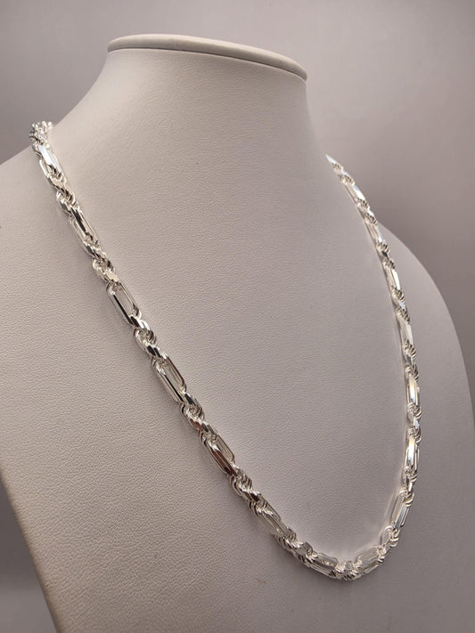 Sterling Silver Rope and Bar Link Necklace 22 Inch 5mm 40.9g Mixed Link Chain | Clamdiggers Forge