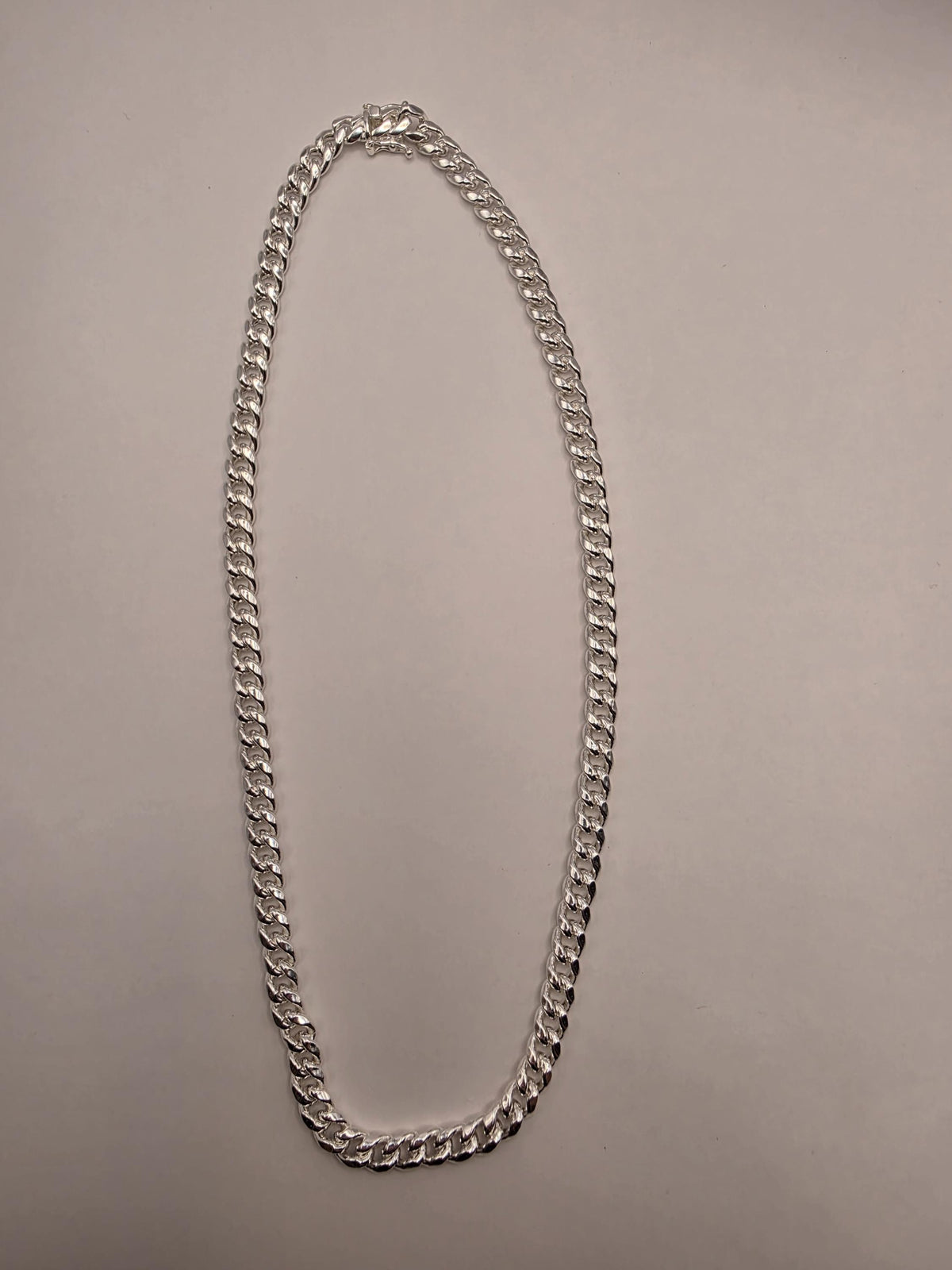 Rhodium Plated Sterling Silver Cuban Link Necklace 20 Inch 7mm 32.2g Semi Hollow Curb Chain