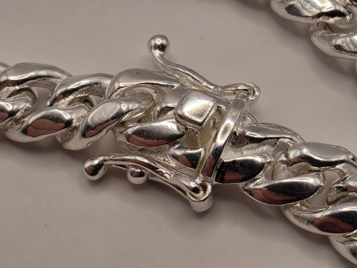 Rhodium Plated Sterling Silver Cuban Link Necklace 20 Inch 7mm 32.2g Semi Hollow Curb Chain