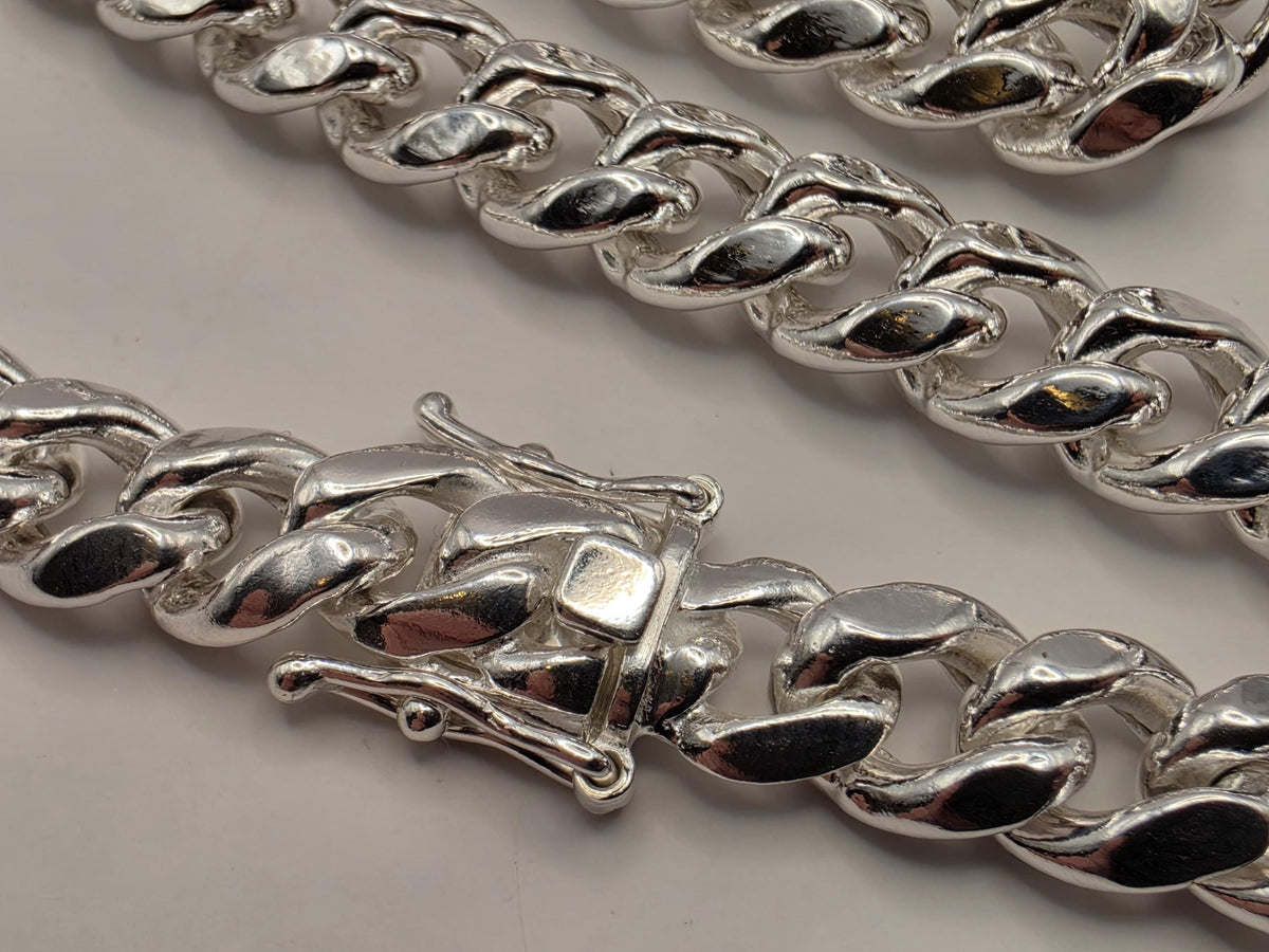 Heavy Sterling Silver Cuban Link Necklace 22 Inch 9mm 53.9g Curb Chain Mens Statement Jewelry | Clamdiggers Forge