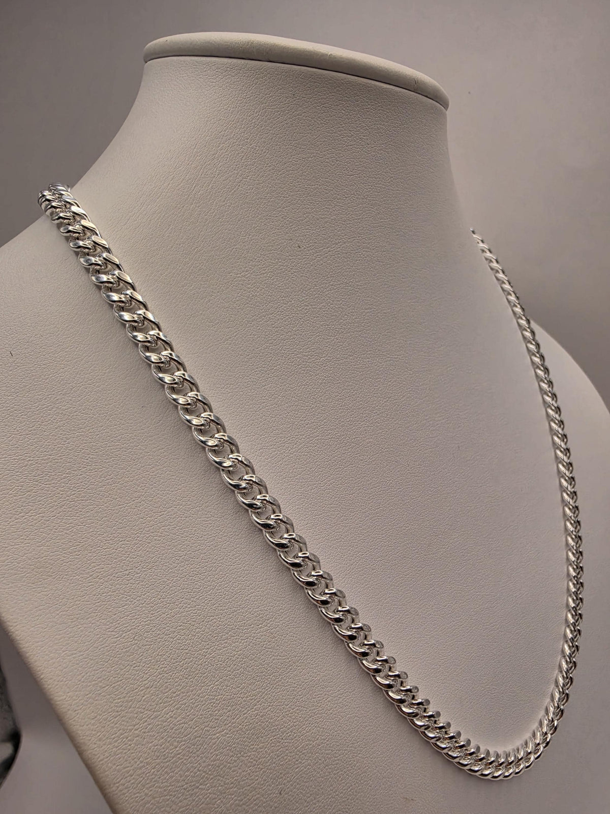 Sterling Silver Cuban Link Necklace 22 Inch 7mm 28.2g Curb Chain Mens Unisex Jewelry | Clamdiggers Forge