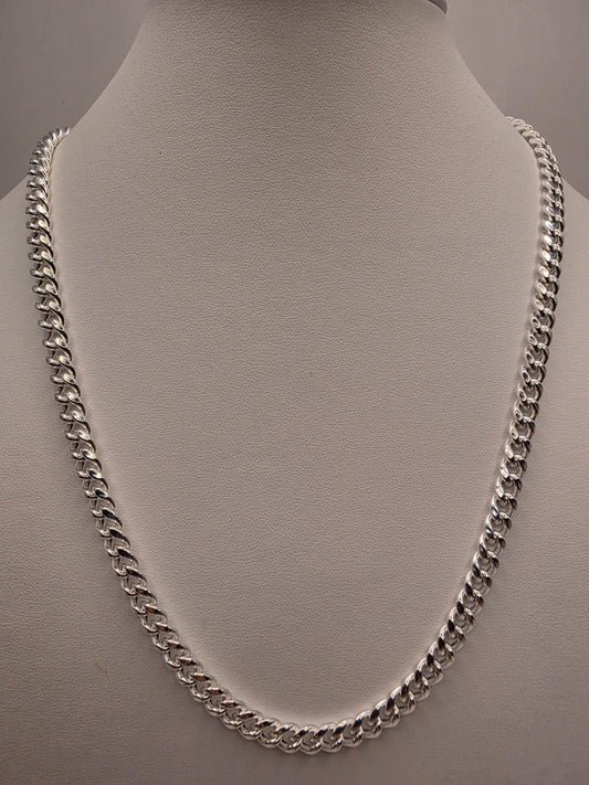 Sterling Silver Cuban Link Necklace 22 Inch 7mm 28.2g Curb Chain Mens Unisex Jewelry | Clamdiggers Forge