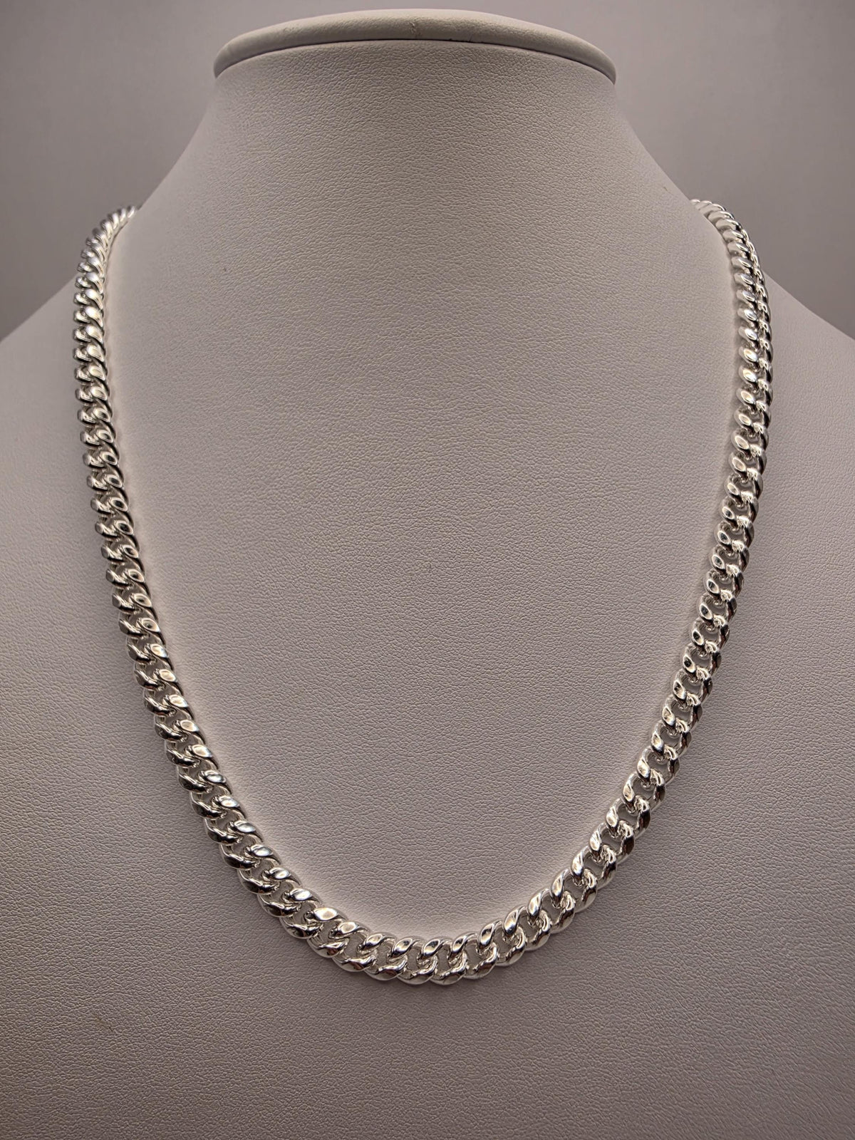 Sterling Silver Cuban Link Necklace 20 Inch 7mm 26.2g Curb Chain Mens Unisex Jewelry | Clamdiggers Forge